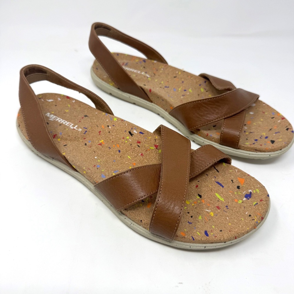 Merrell Syrah Sandals Womens 10 Brown Leather Slingback Cork Comfort Boho